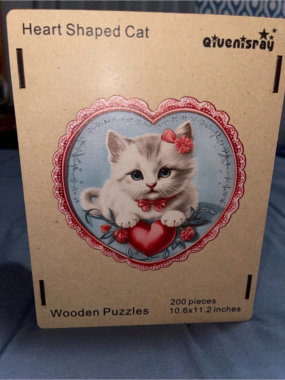 Pink Heart-Shaped Cat Wooden Puzzle - 200 Pieces + Wooden Box